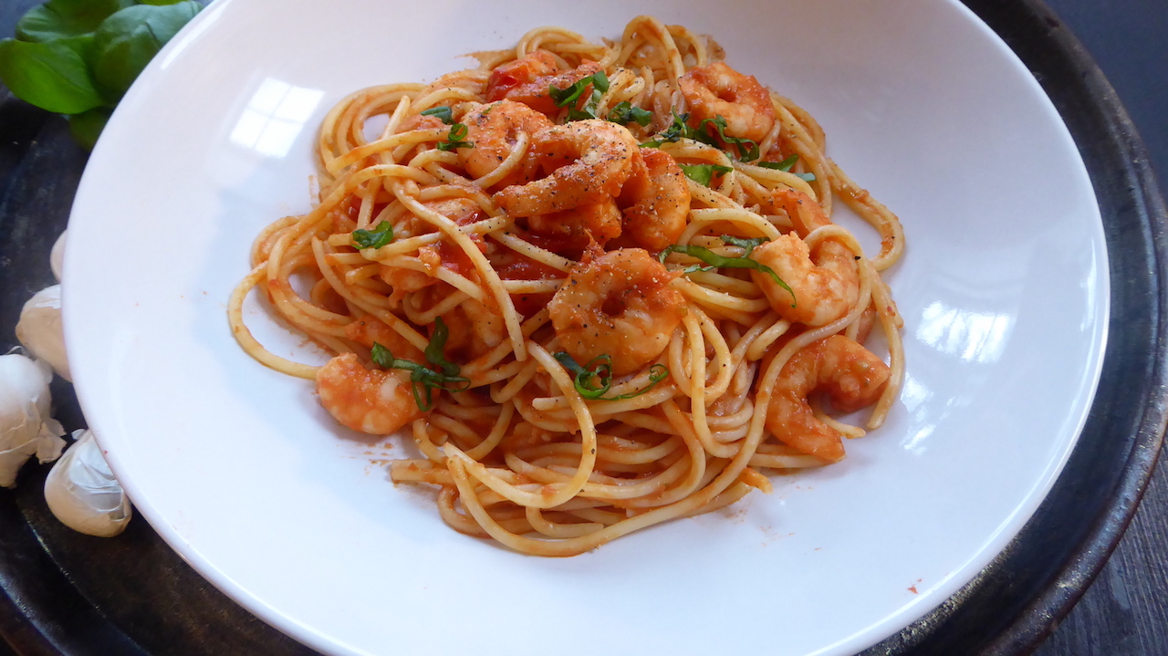 glutenfri pasta med scampi